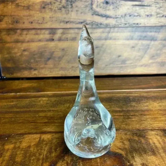 Art Glass 4” Swans Set Of 2 Hand Blown With Controlled Bubbles Clear Figurines - Picture 3 of 9